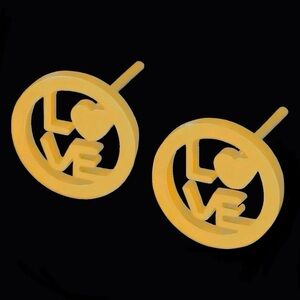 “LOVE” Letters Heart Gold Stainless Steel Cut-Out Circle Romance Mini Tiny Studs